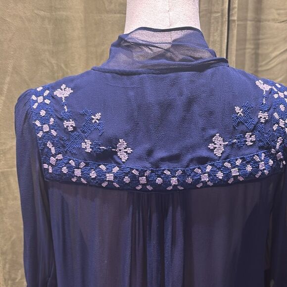 Alice by Temperley 100% viscose Sheer Navy Blue Embroidered dress, US2 - Picture 8 of 10